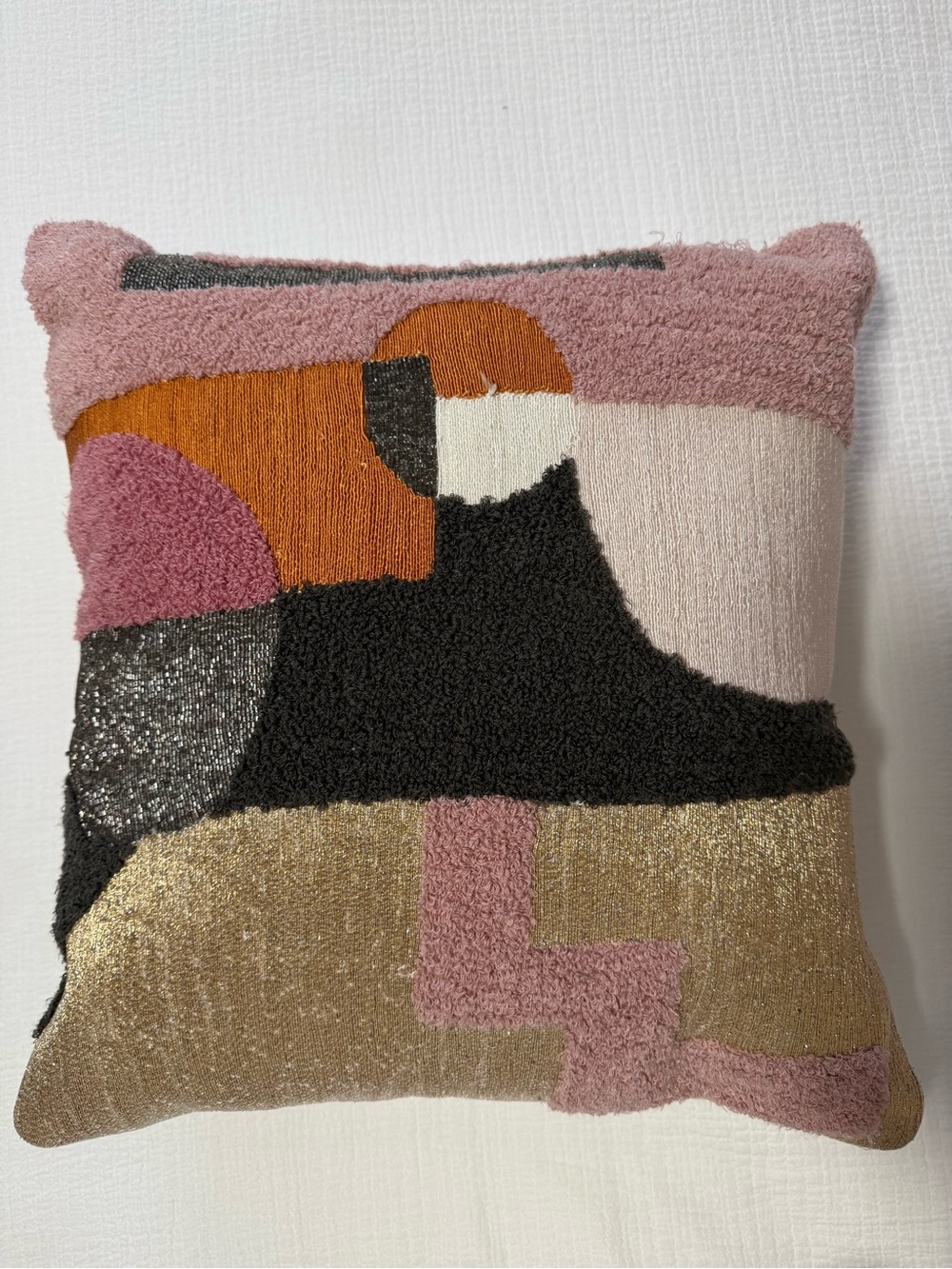 West Elm Abstract Geo Tufted Pillow in Pink, Black, Gold, Rust, Cream